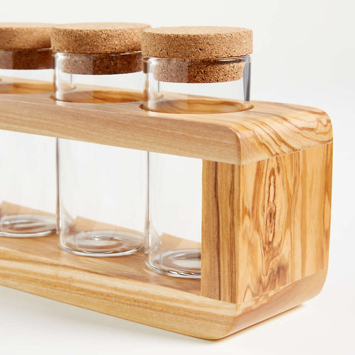 Zassenhaus Spice Rack with 6 Glass Jars + Cork Lids