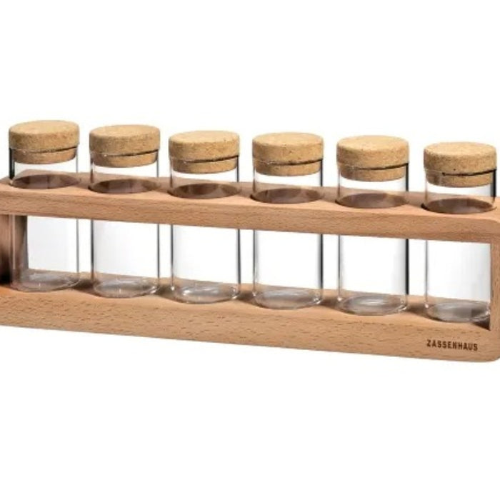 Zassenhaus Spice Rack with 6 Glass Jars + Cork Lids