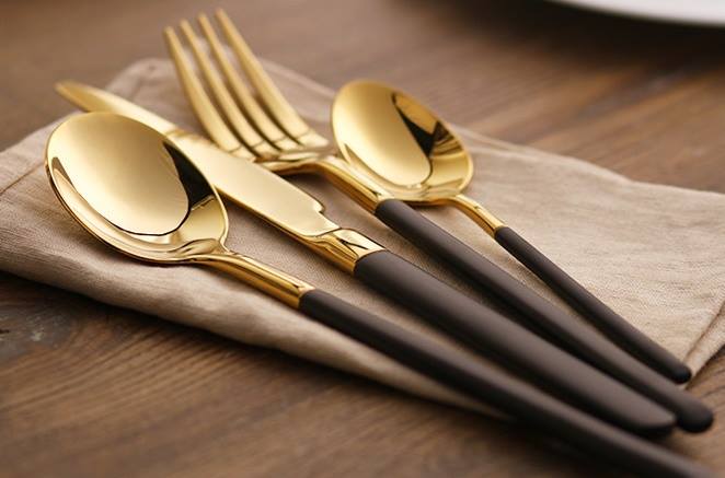 Sydney Black and Gold Cutlery Set - 24 pcs - Gourmet Gear