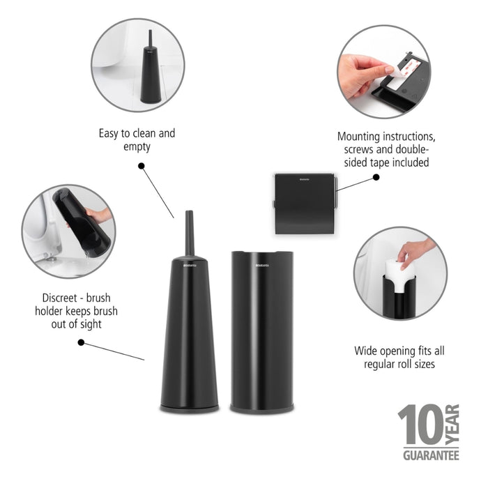 Brabantia Toilet Accessory Set 3-Piece – Matt Black