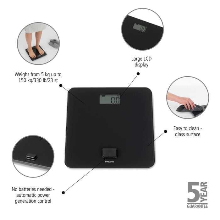 Brabantia Battery-Free Bathroom Scale - Various Colours