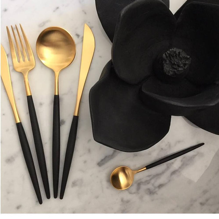 Dubai Gold and Black Titanium Cutlery Set - 16 pcs - Gourmet Gear