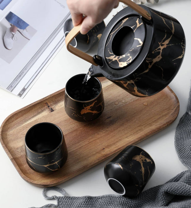 Kintsugi Black or White Teapot and Cups Set - Gourmet Gear