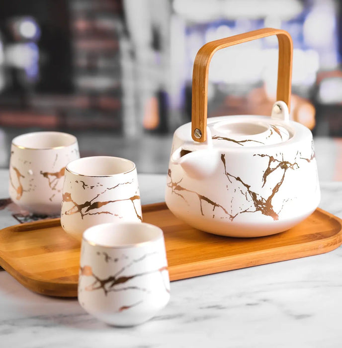 Kintsugi Black or White Teapot and Cups Set - Gourmet Gear