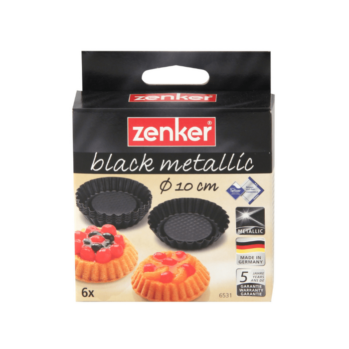 Zenker Black Metallic Set of 6 Tartlet tins 10cm