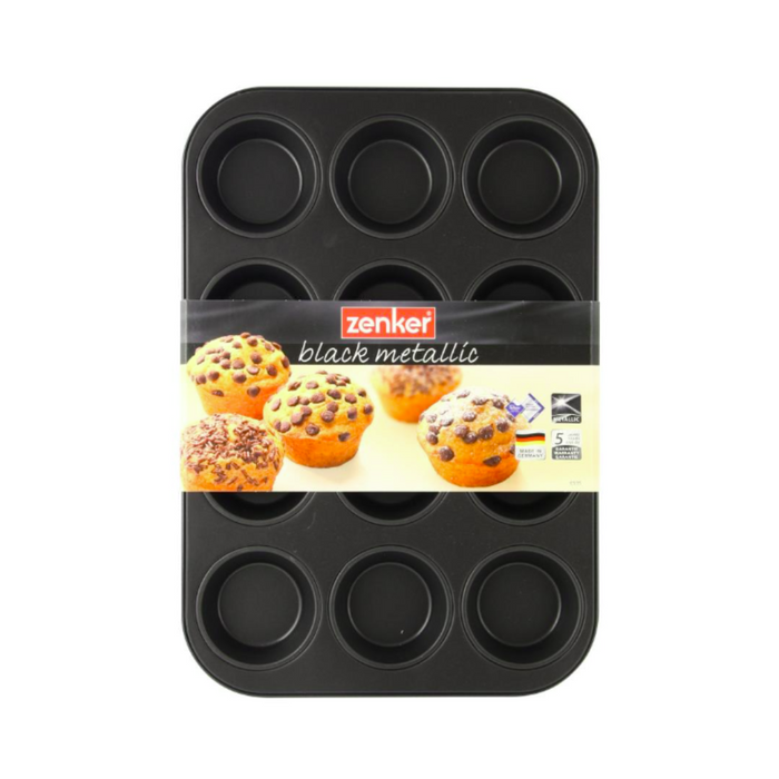 Zenker Black Metallic 12 Cup Muffin Tin - 36.5x27.5cm