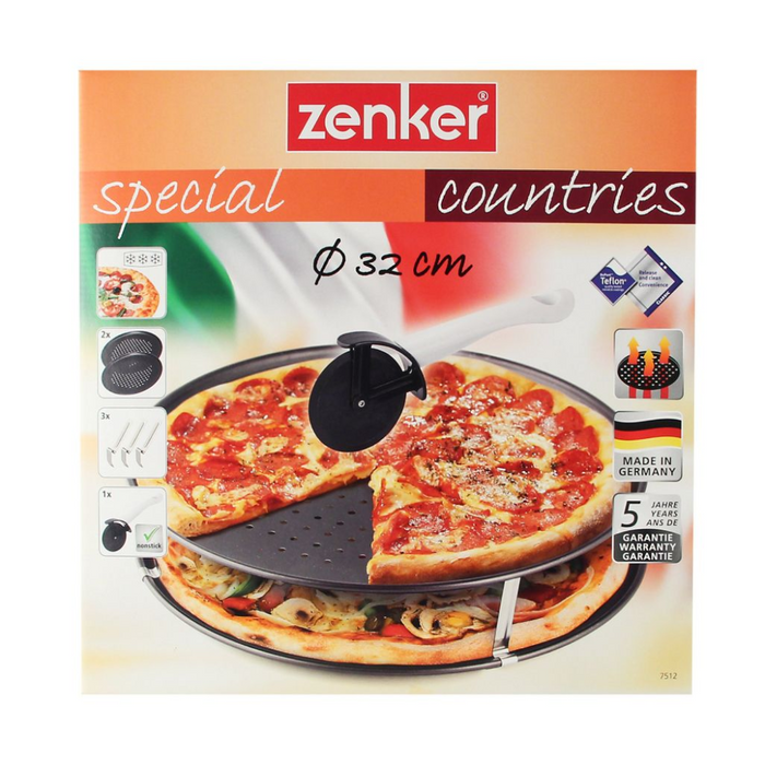 Zenker Stackable Perforated Pizza Pans with cutter 32cm