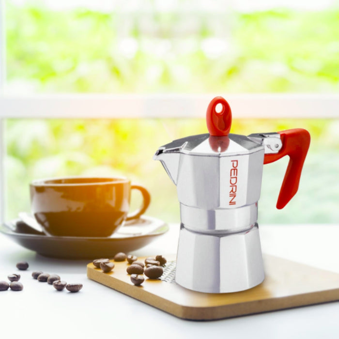 Pedrini Aluminium Polished Coffee Maker - Red