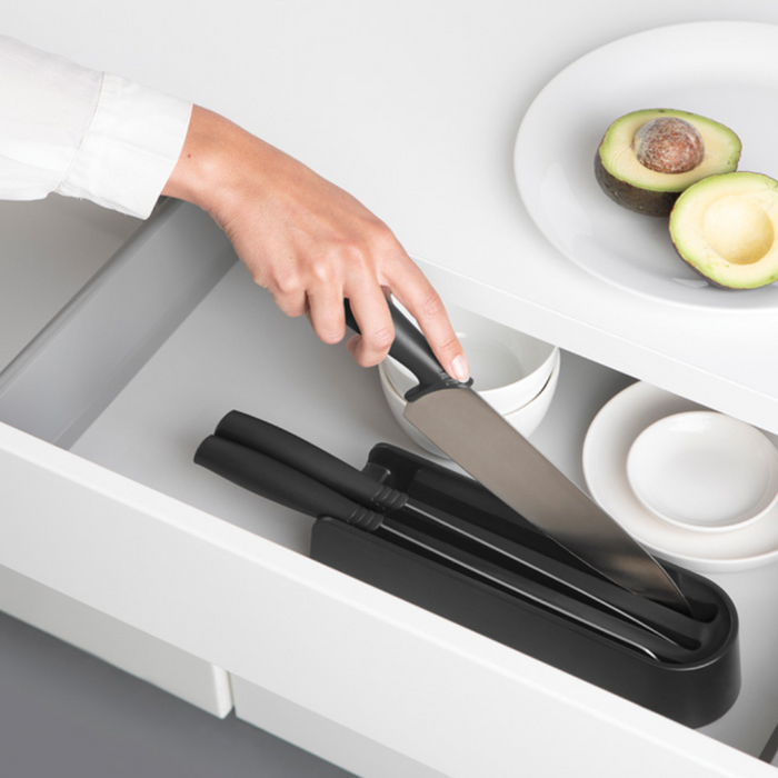 Brabantia Tasty+ Drawer Knife Block with 3 Knives - Dark Grey