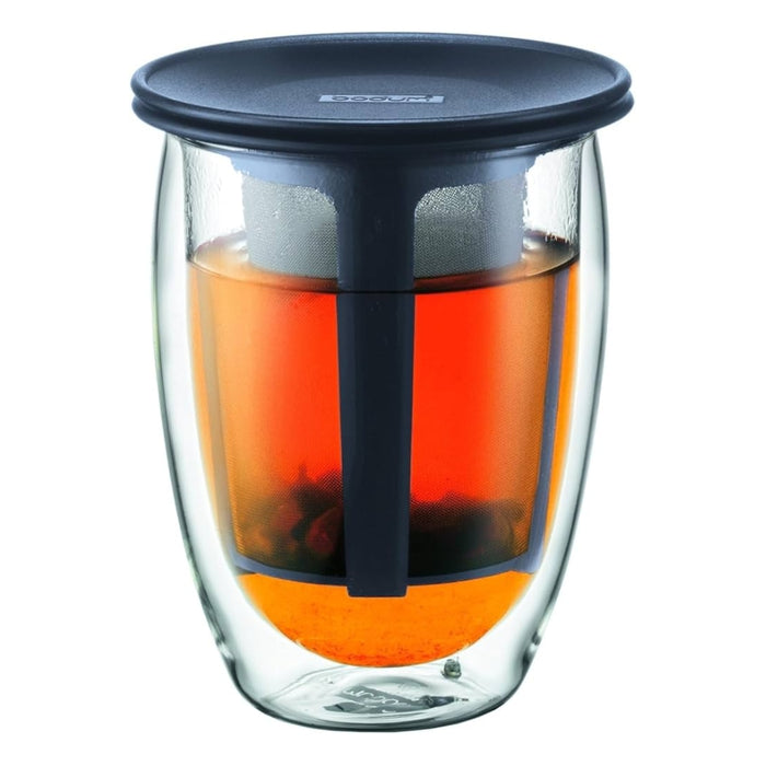 Bodum Tea for One Double Wall Glass with Tea Strainer 0.35L Black