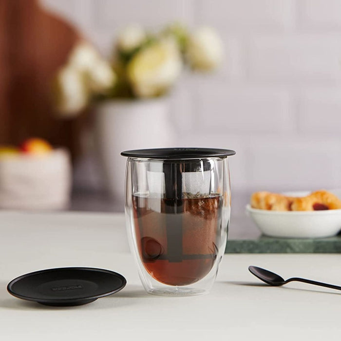 Bodum Tea for One Double Wall Glass with Tea Strainer 0.35L Black