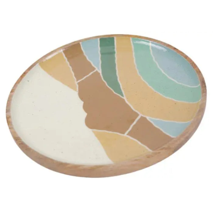 Round Blue Yellow Wave Wooden Platter - Gourmet Gear