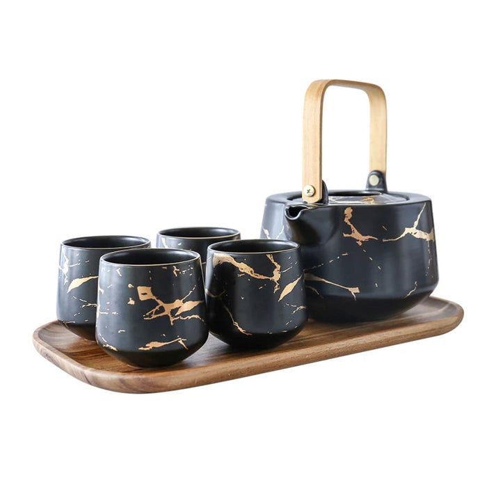 Kintsugi Black or White Teapot and Cups Set - Gourmet Gear