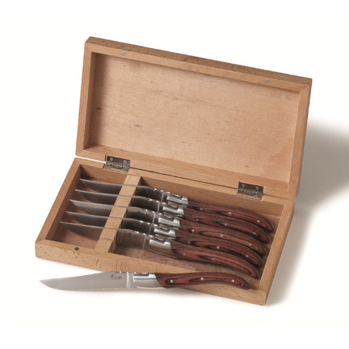 Steak Knife Silver with Wooden Handle Box Set - 6pcs - Gourmet Gear