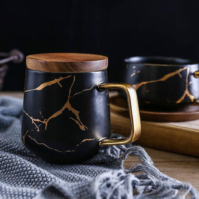 Kintsugi Black or White Mug with Spoon - Gourmet Gear