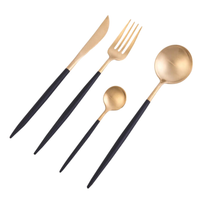 Dubai Gold and Black Titanium Cutlery Set - 16 pcs - Gourmet Gear