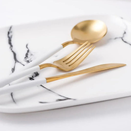 Dubai Gold and White Titanium Cutlery Set - 16 pcs - Gourmet Gear