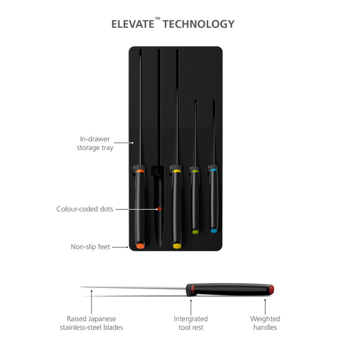 Joseph Joseph Elevate™ Store 5-Piece Knife Set with In-Drawer Storage Tray