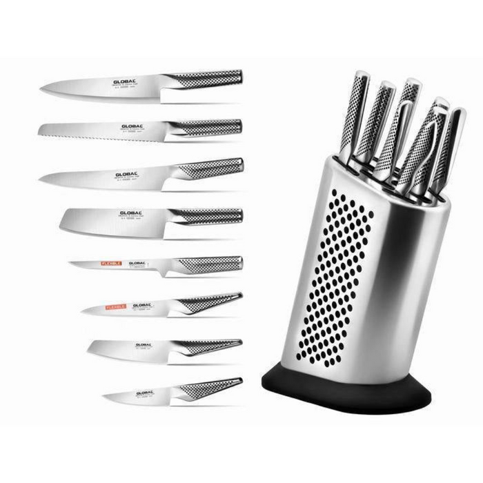 Global Stainless Steel Dotted Knife Block - 8 Knives