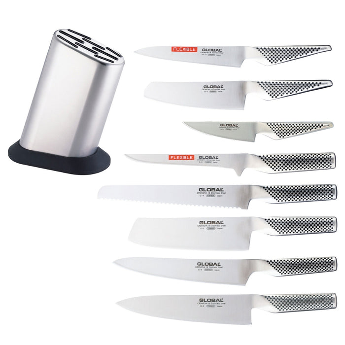 Global 8 piece Knife Set with Plain Knife Block