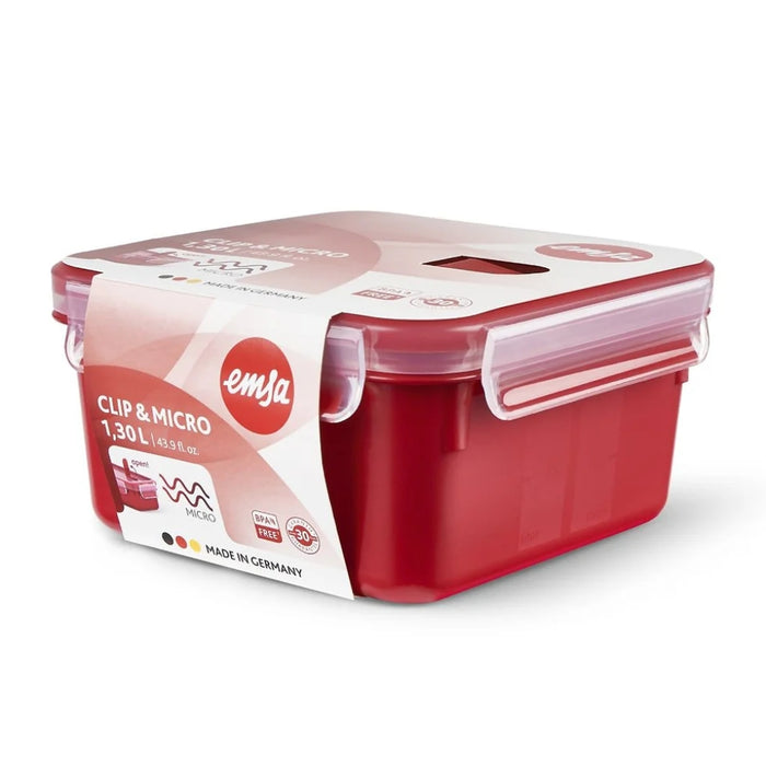 Emsa Clip & Micro Square Lunch Box with Practical Microwave Valve 1.3Lt