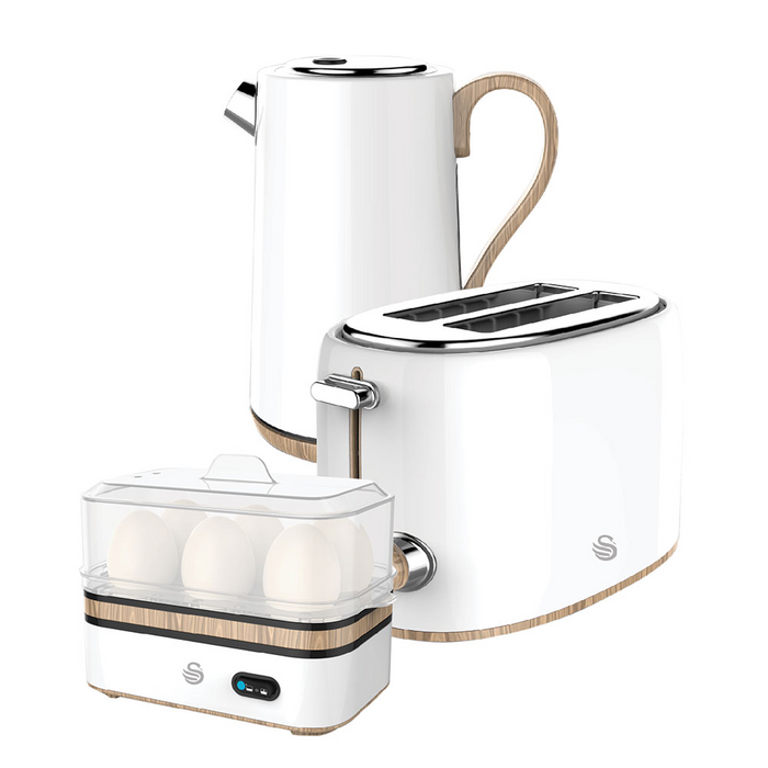 Swan Cordless Kettle, 2-Slice Toaster & Egg Boiler Breakfast Pack - 2 Colour Options