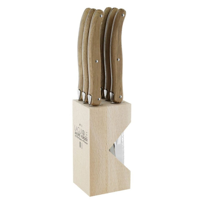 Andre Verdier Steak Knife Set with Wooden Stand, Set of 6 - 2 Colours - Gourmet Gear