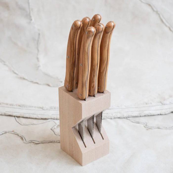 Andre Verdier Steak Knife Set with Wooden Stand, Set of 6 - 2 Colours - Gourmet Gear