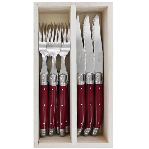 Andre Verdier Steak Knives & Forks Set - Cherry Red (12pc in wooden box) - Gourmet Gear