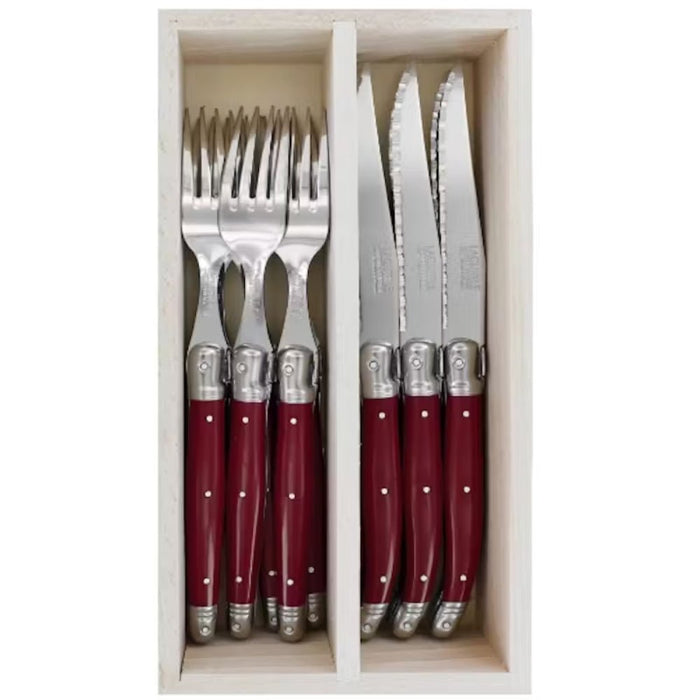 Andre Verdier Steak Knives & Forks Set - Cherry Red (12pc in wooden box) - Gourmet Gear
