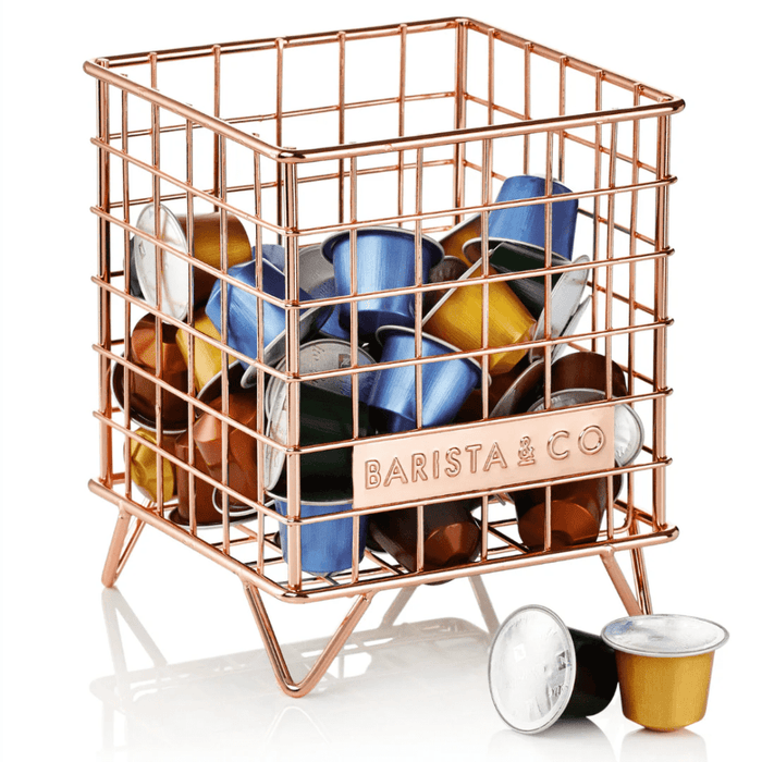 Barista & Co Corral Pod Coffee Capsule Storage - Steel ;Black & Copper - Gourmet Gear