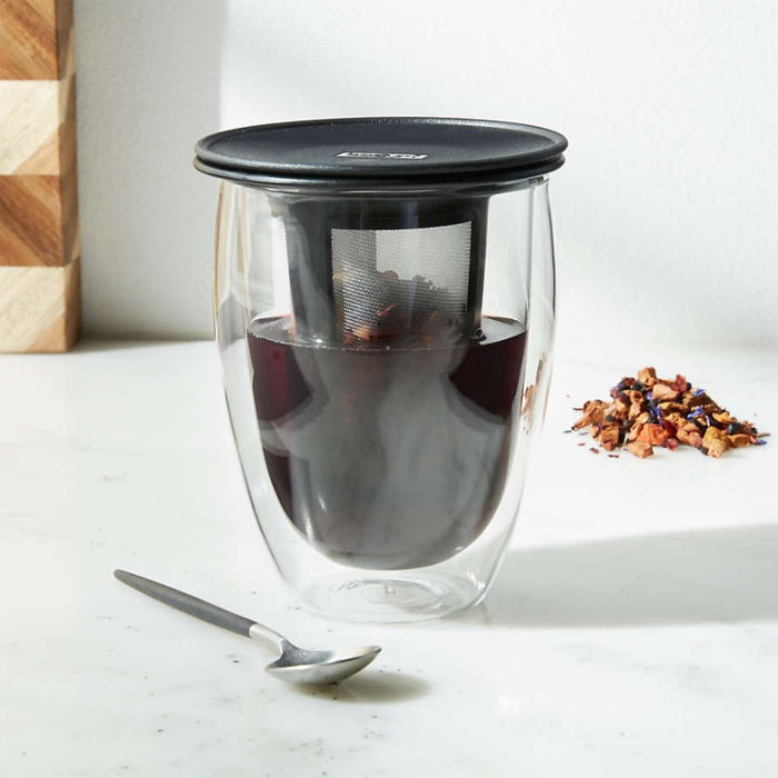 Bodum Tea for One Double Wall Glass with Tea Strainer 0.35L Black - Gourmet Gear