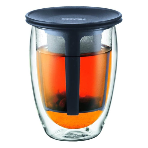 Bodum Tea for One Double Wall Glass with Tea Strainer 0.35L Black - Gourmet Gear