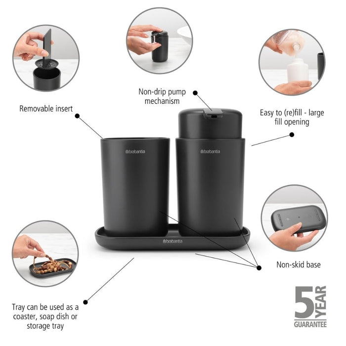 Brabantia Bathroom Accessory Set of 3 - Dark Grey - Gourmet Gear