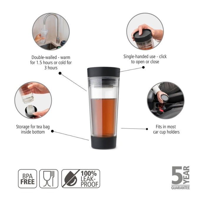 Brabantia Make & Take Travel Tea Cup, 360ml - Dark Grey - Gourmet Gear