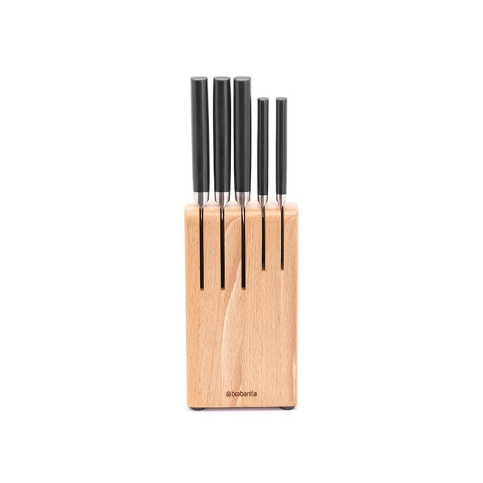 Brabantia Profile Knife Block plus 5 Knives - Wood - Gourmet Gear