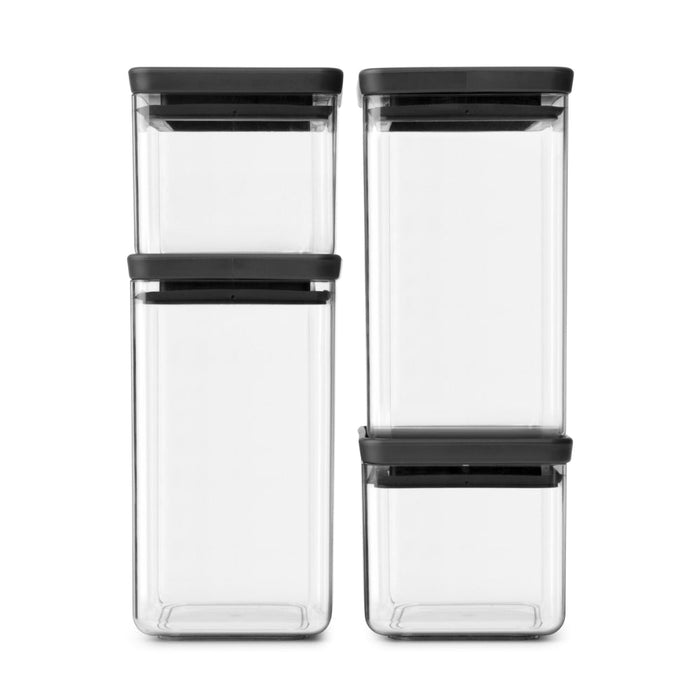 Brabantia Tasty+ Square Canister Set of 4 - Dark Grey Lid - Gourmet Gear