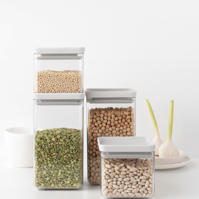Brabantia Tasty+ Square Canister Set of 4 - Light Grey Lid - Gourmet Gear