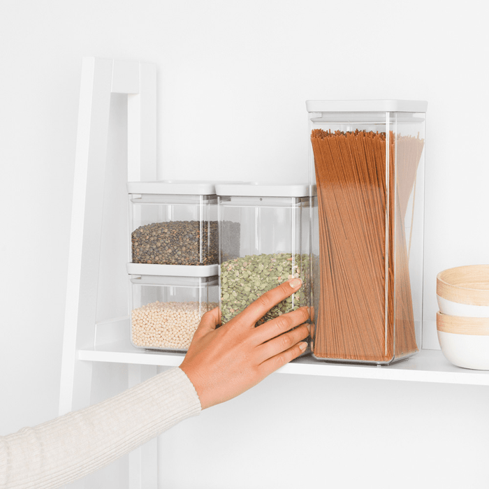 Brabantia Tasty+ Square Canister Set of 4 - Light Grey Lid - Gourmet Gear