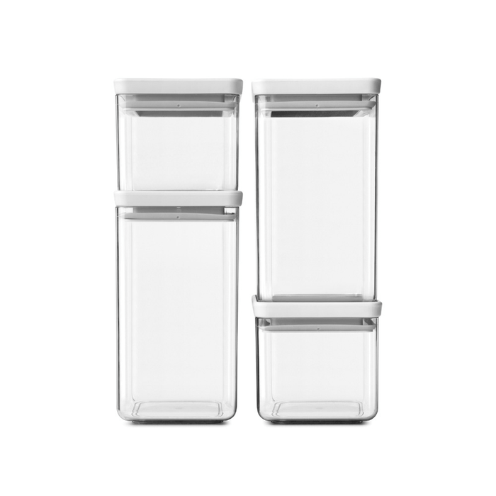Brabantia Tasty+ Square Canister Set of 4 - Light Grey Lid - Gourmet Gear