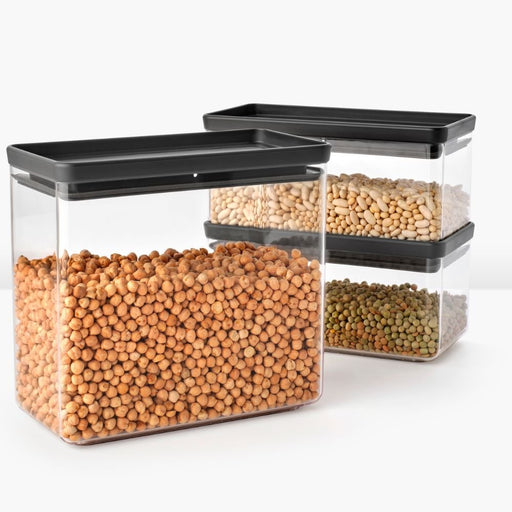 Brabantia Tasty+ Stackable Canister, Set of 3 (2 x 1.5 litre and 1 x 3.5 litre) - Dark Grey - Gourmet Gear