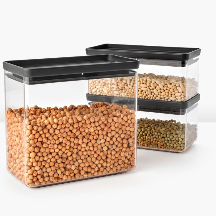Brabantia Tasty+ Stackable Canister, Set of 3 (2 x 1.5 litre and 1 x 3.5 litre) - Dark Grey - Gourmet Gear