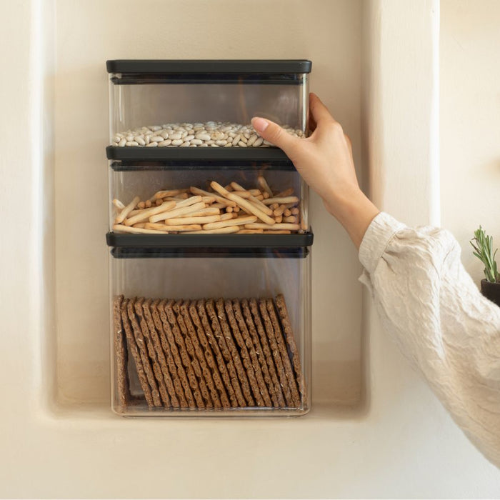 Brabantia Tasty+ Stackable Canister, Set of 3 (2 x 1.5 litre and 1 x 3.5 litre) - Dark Grey - Gourmet Gear