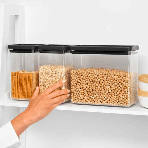Brabantia Tasty+ Stackable Canister, Set of 3 (2 x 1.6 litre and 1 x 3.5 litre) - Dark Grey - Gourmet Gear