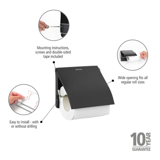 Brabantia Toilet Roll Holder - Matt Black - Gourmet Gear