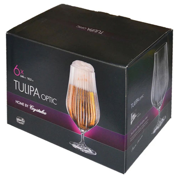 Crystalex Tulipa Optic Beer Glass 540ml Set of 6 - Gourmet Gear