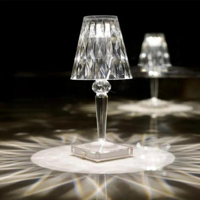 Dune Diamond Clear or Smoke Acrylic Rechargeable Table Lamp