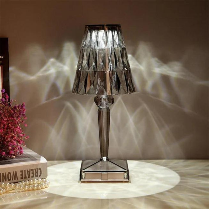 Dune Diamond Clear or Smoke Acrylic Rechargeable Table Lamp