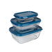 Duralex Freshbox Rectangular Glass Container with Blue Lid – Set of 3 - Gourmet Gear