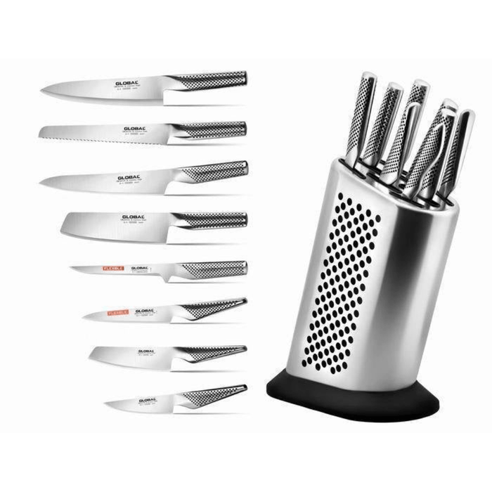 Global Stainless Steel Dotted Knife Block - 8 Knives - Gourmet Gear